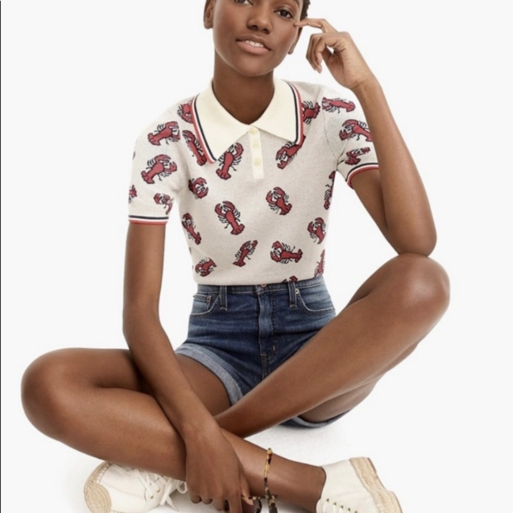 NWT J Crew x The Reeds Lobster Knit Polo Tee T-Shirt Sweater Size XXS